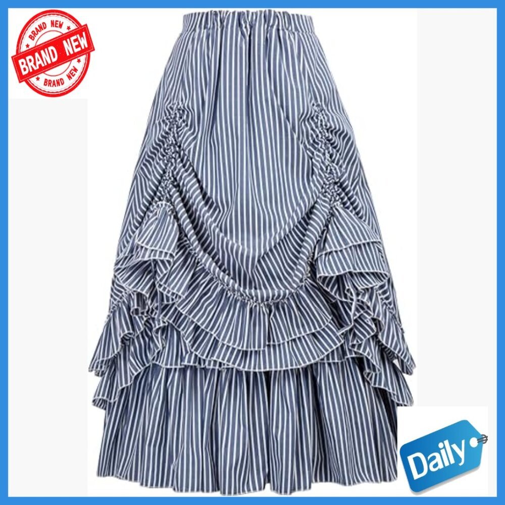 Vintage Victorian Skirt with Stretchy Waist, Ruffled Hem, Adjustable Drawstring